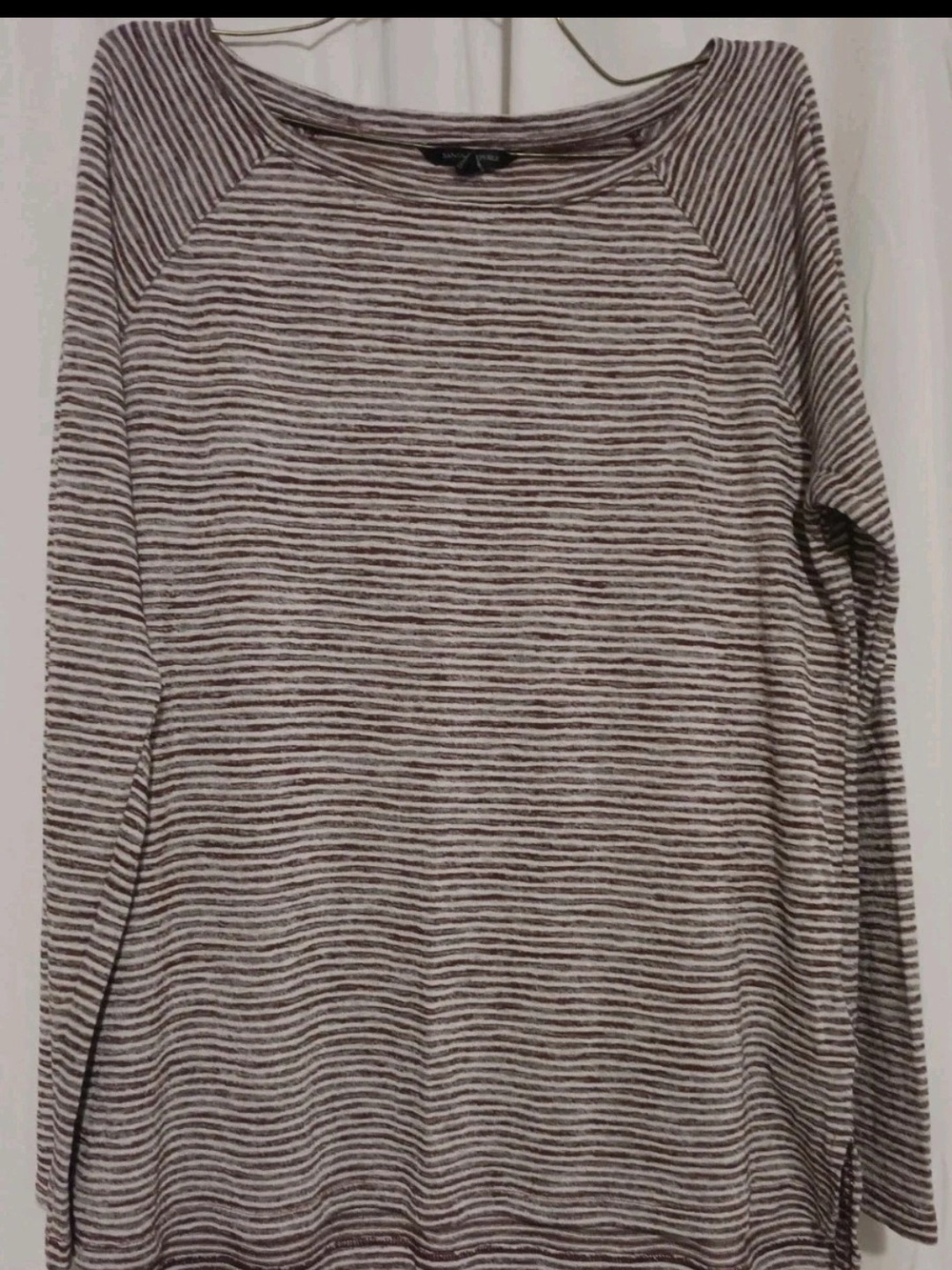 Banana Republic Burgundy & Cream Striped Long Sleeve Top